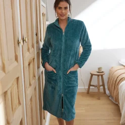 Peignoir En Kamerjas<Blancheporte Kamerjas met rits in fleecetricot met textuur smaragd