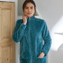 Peignoir En Kamerjas<Blancheporte Kamerjas met rits in fleecetricot met textuur smaragd