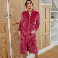 Peignoir En Kamerjas<Blancheporte Kamerjas met rits in fleecetricot met textuur framboos
