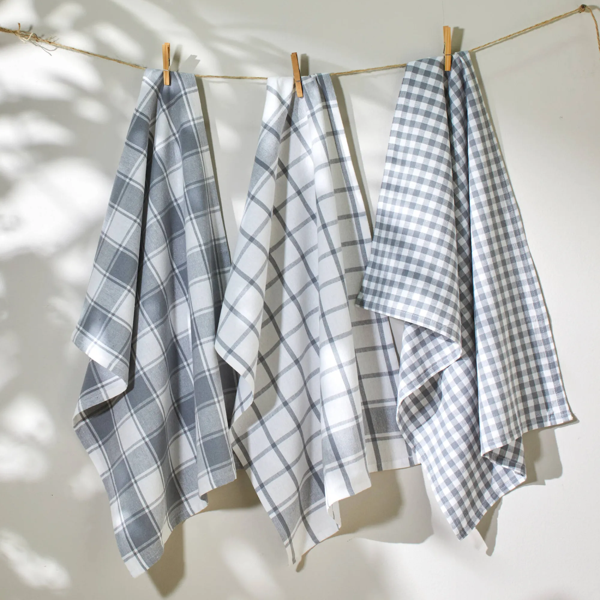 Droogdoek En Handdoek<Blancheporte Katoenen droogdoek met ingeweven ruiten - set van 3 grijs