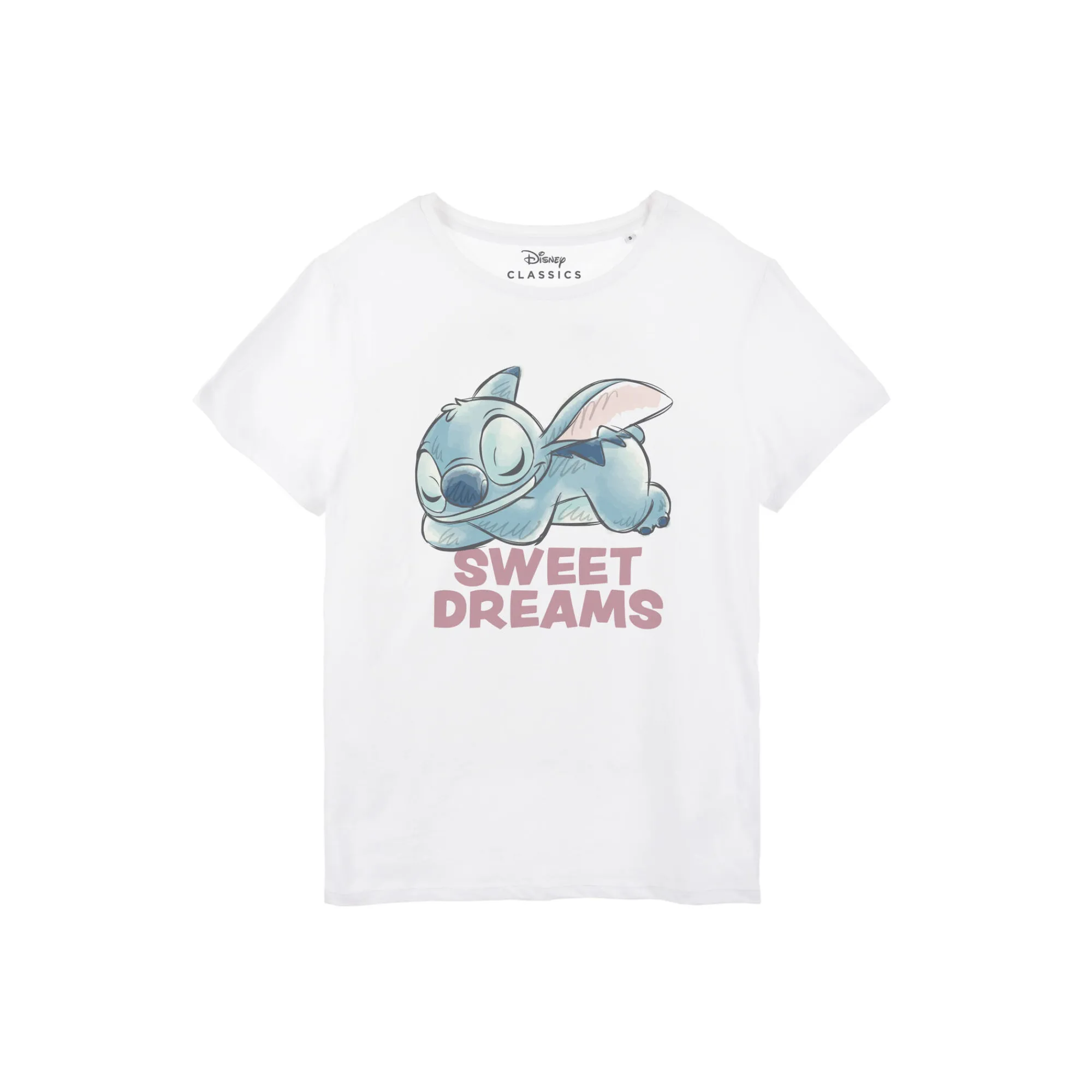 Pyjama<Blancheporte Katoenen pyjamashirt voor dames met korte mouwen en "Sweet Dreams" Stitch-print wit
