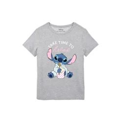 Pyjama<Blancheporte Katoenen pyjamashirt voor dames met korte mouwen en "Take time to relax" Stitch-print chiné grijs