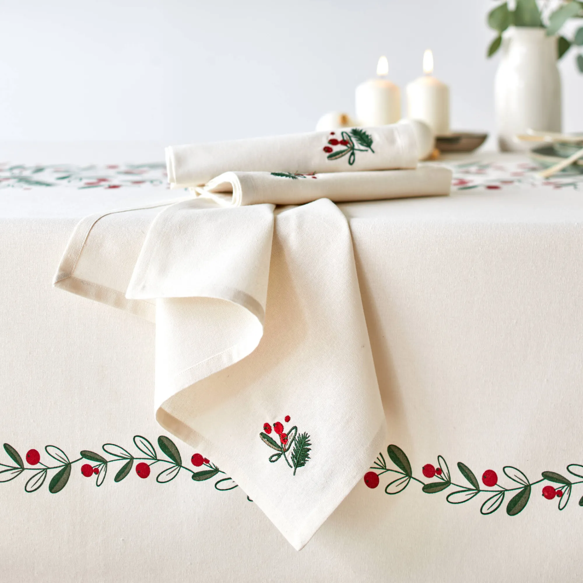 Feesttafel|Servet<Blancheporte Katoenen servet met borduursel - set van 3 naturel
