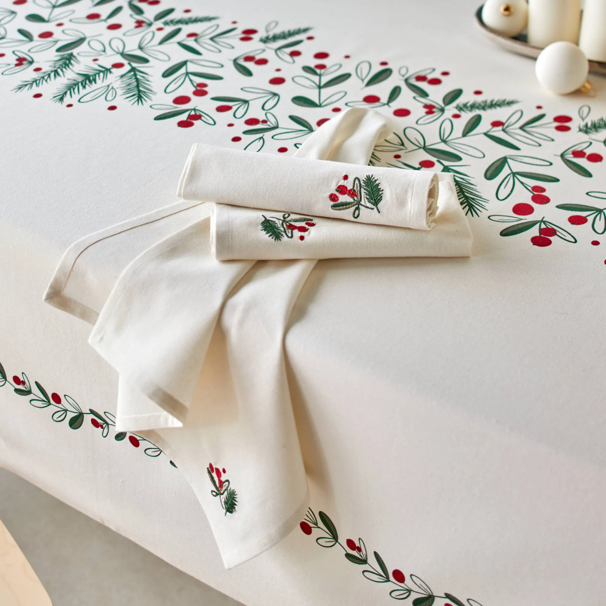 Feesttafel|Servet<Blancheporte Katoenen servet met borduursel - set van 3 naturel