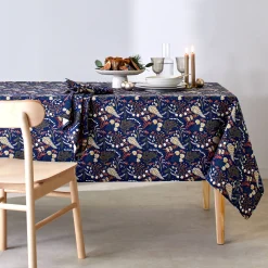 Feesttafel|Servet<Blancheporte Katoenen servet met plantenprint - set van 3 marine