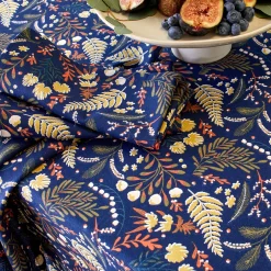 Feesttafel|Servet<Blancheporte Katoenen servet met plantenprint - set van 3 marine