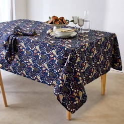 Feesttafel|Servet<Blancheporte Katoenen servet met plantenprint - set van 3 marine