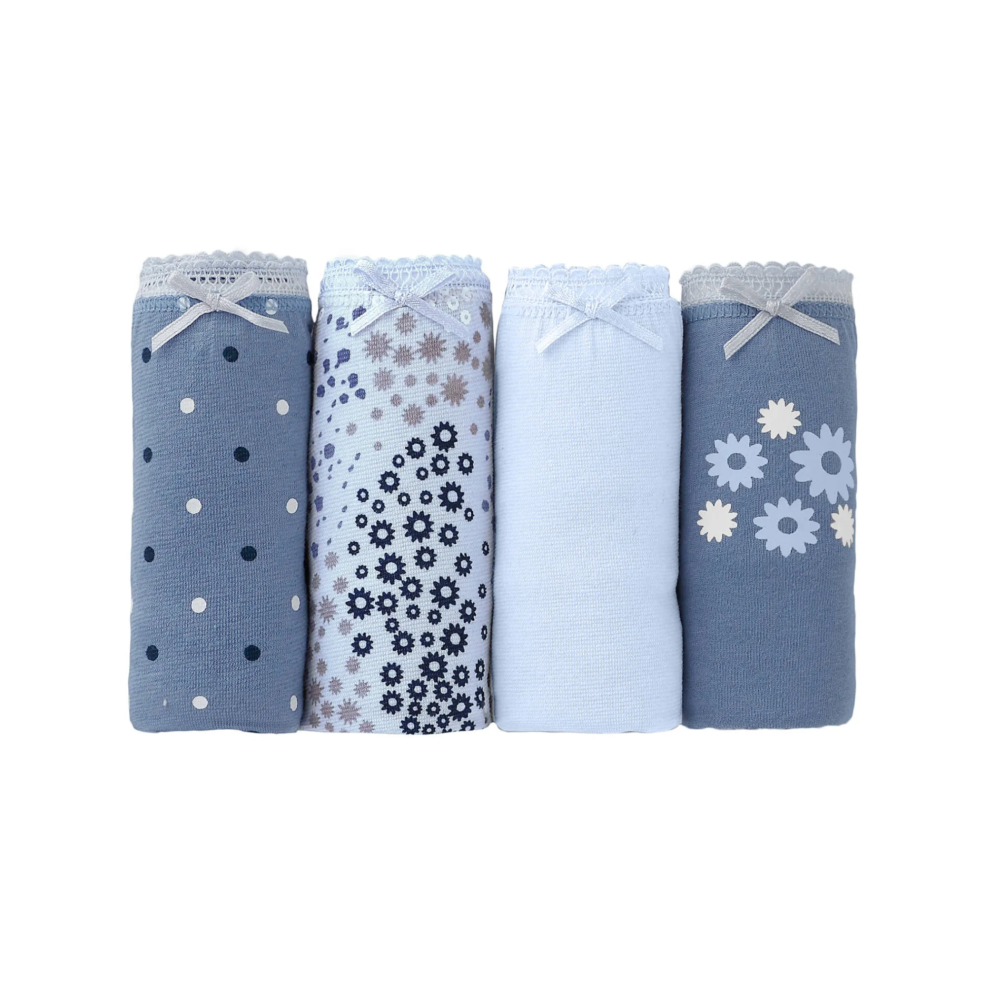 Slip En Shorty<Blancheporte Katoenen shorty met geassorteerde bloemetjesmotieven - Set van 4 blauw / jeans