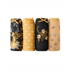 Slip En Shorty<Blancheporte Katoenen shorty met grafische print - set van 4 zwart / honing