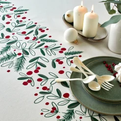 Feesttafel|Tafellaken En Tafelloper<Blancheporte Katoenen tafellaken met blaadjesprint naturel