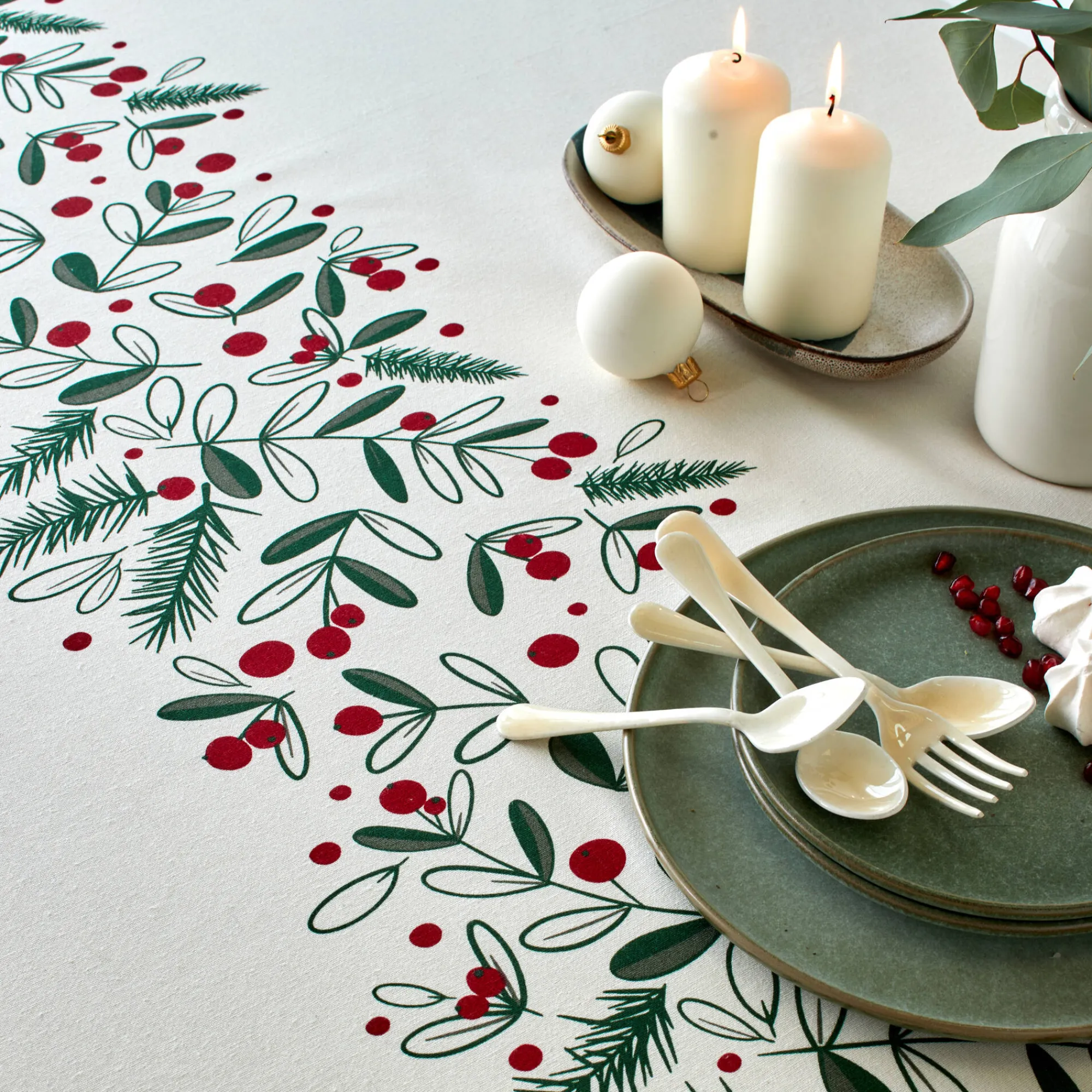 Feesttafel|Tafellaken En Tafelloper<Blancheporte Katoenen tafellaken met blaadjesprint naturel