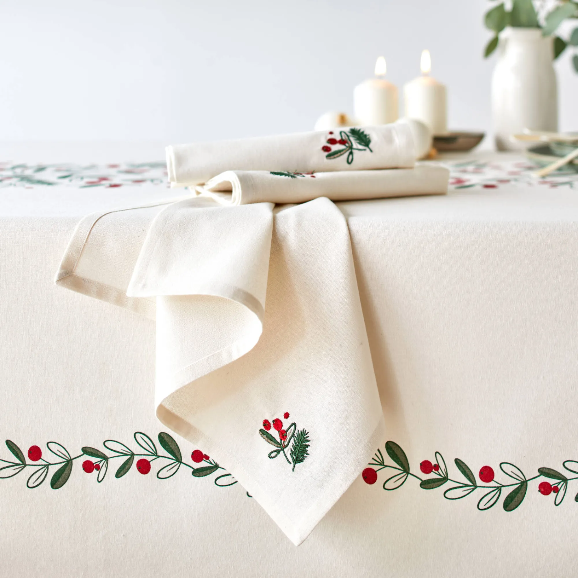 Feesttafel|Tafellaken En Tafelloper<Blancheporte Katoenen tafellaken met blaadjesprint naturel