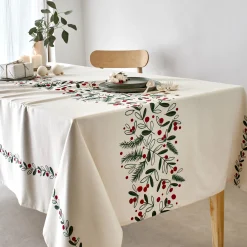 Feesttafel|Tafellaken En Tafelloper<Blancheporte Katoenen tafellaken met blaadjesprint naturel