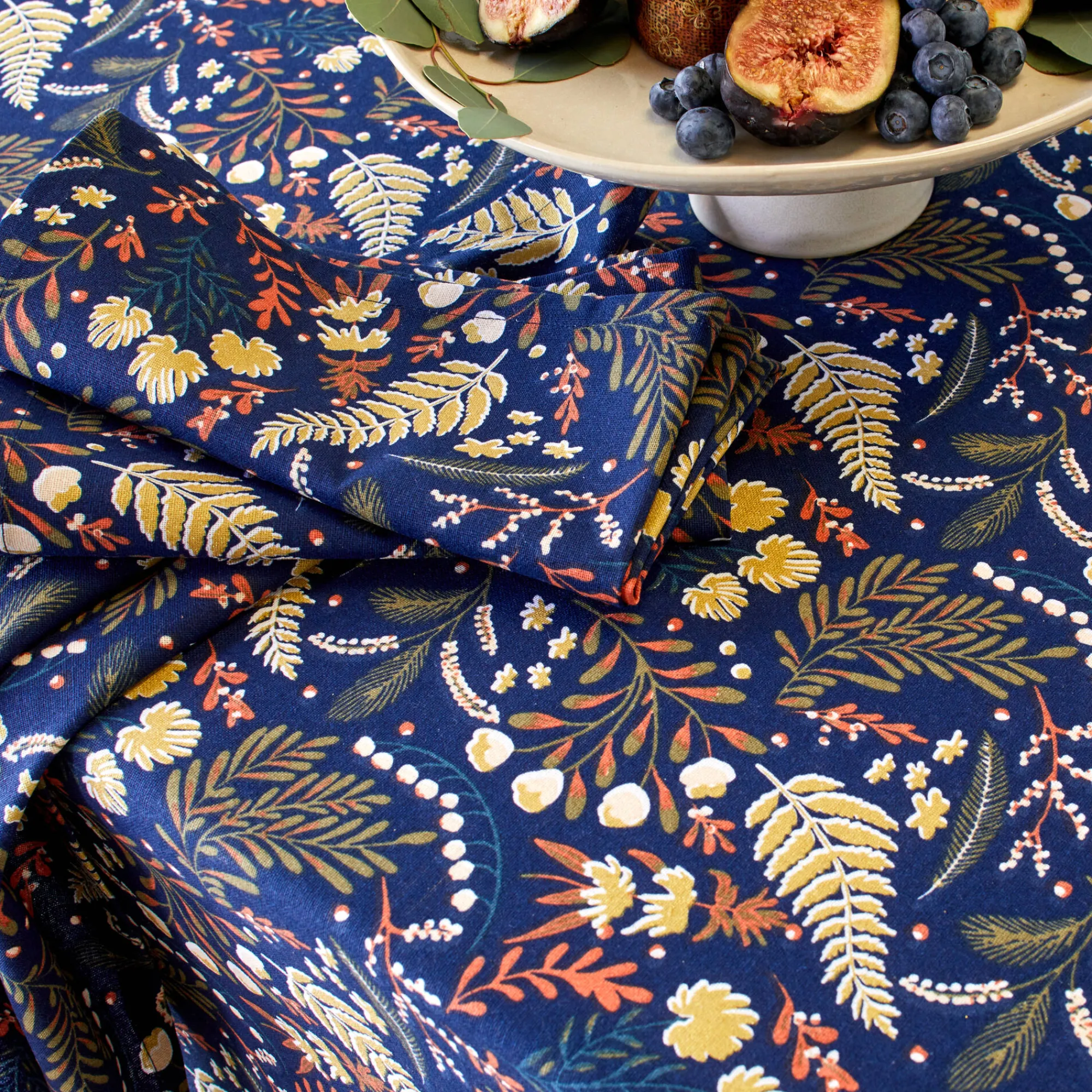 Feesttafel|Tafellaken En Tafelloper<Blancheporte Katoenen tafellaken met plantenprint marine