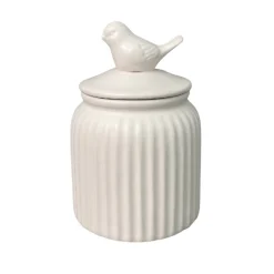 Decoratieartikel<Blancheporte Keramieken pot, "vogel" deksel wit