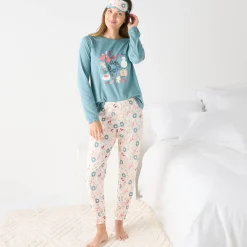 Pyjama<Blancheporte Kerstkrans pyjama + bijpassend slaapmasker grijsblauw / roze