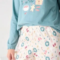 Pyjama<Blancheporte Kerstkrans pyjama + bijpassend slaapmasker grijsblauw / roze