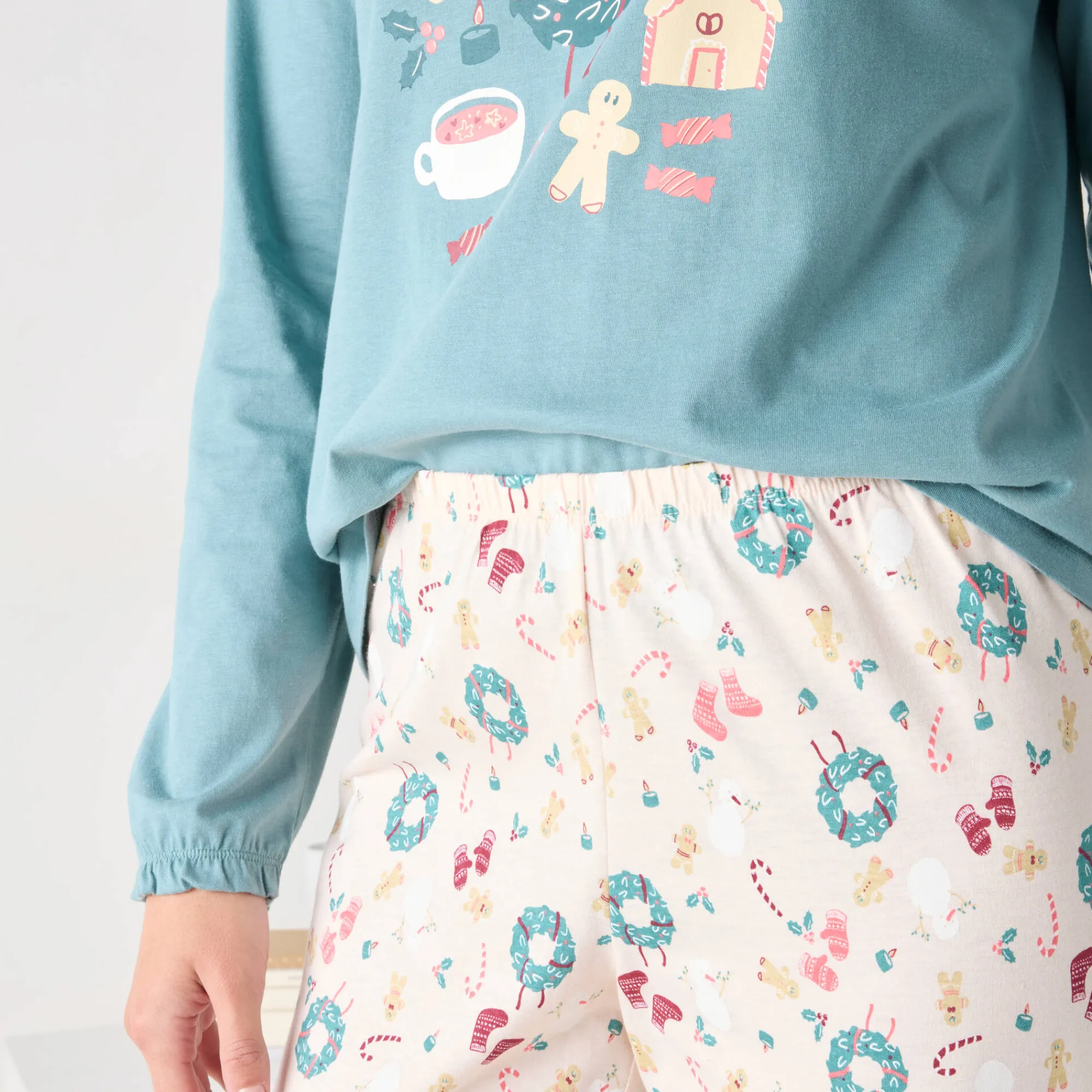 Pyjama<Blancheporte Kerstkrans pyjama + bijpassend slaapmasker grijsblauw / roze