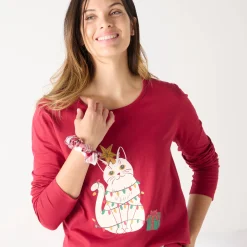 Pyjama<Blancheporte Kerstpyjama met 'kat' motief in katoen-flanel, met scrunchie rood