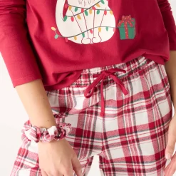 Pyjama<Blancheporte Kerstpyjama met 'kat' motief in katoen-flanel, met scrunchie rood