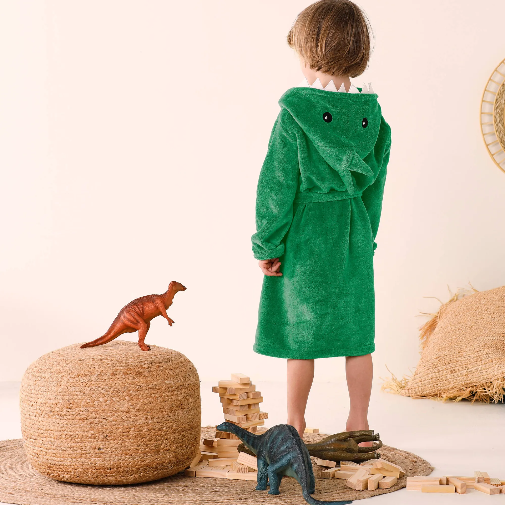 Badjas|Handdoek En Badlaken Kids<Blancheporte Kinderbadjas met capuchon, personaliseerbaar, dinosaurus, microvezel. groen
