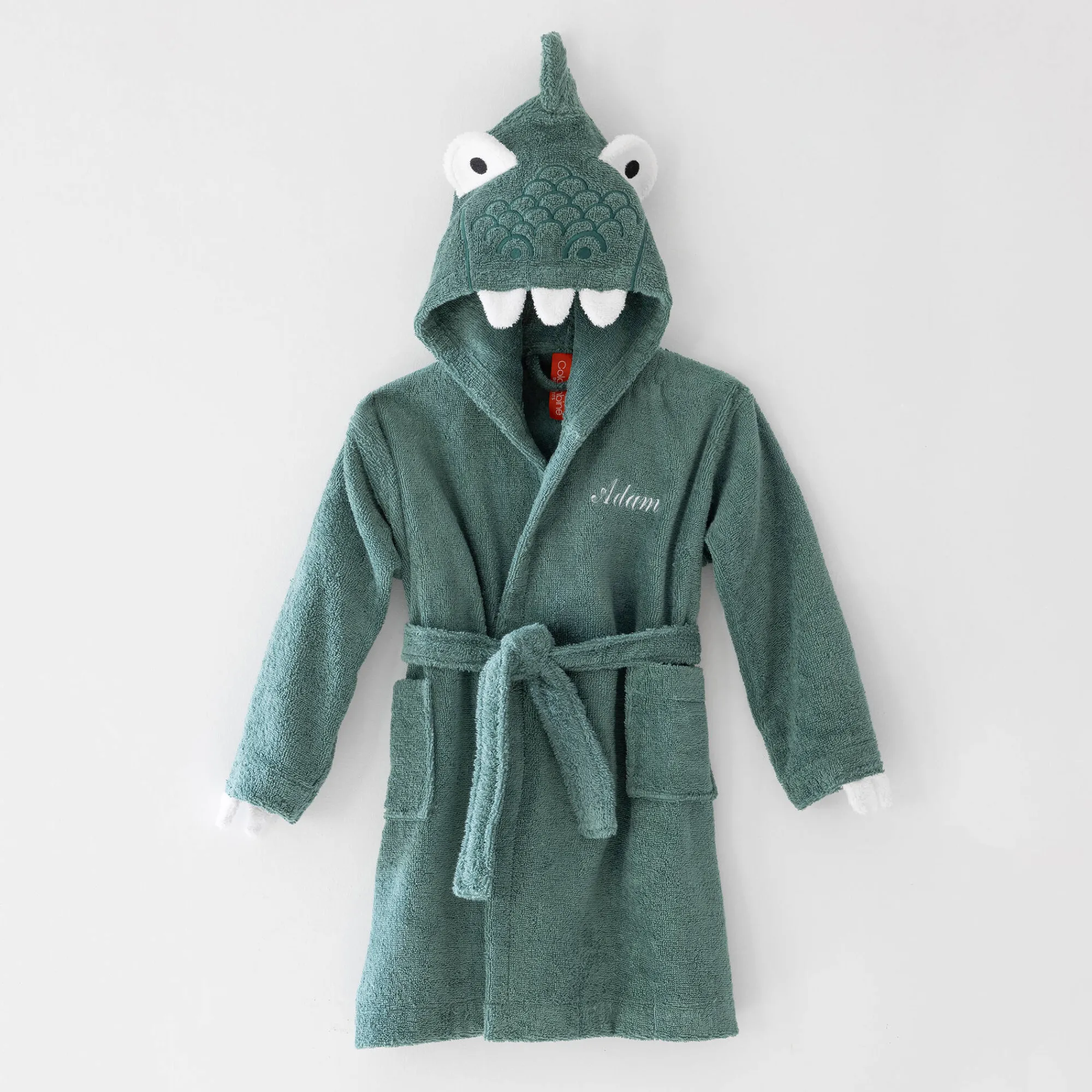 Badjas|Handdoek En Badlaken Kids<Colombine des petits Kinderbadjas met dinosaurusmotief en kap, personaliseerbaar - 340 g/m² eucalyptus