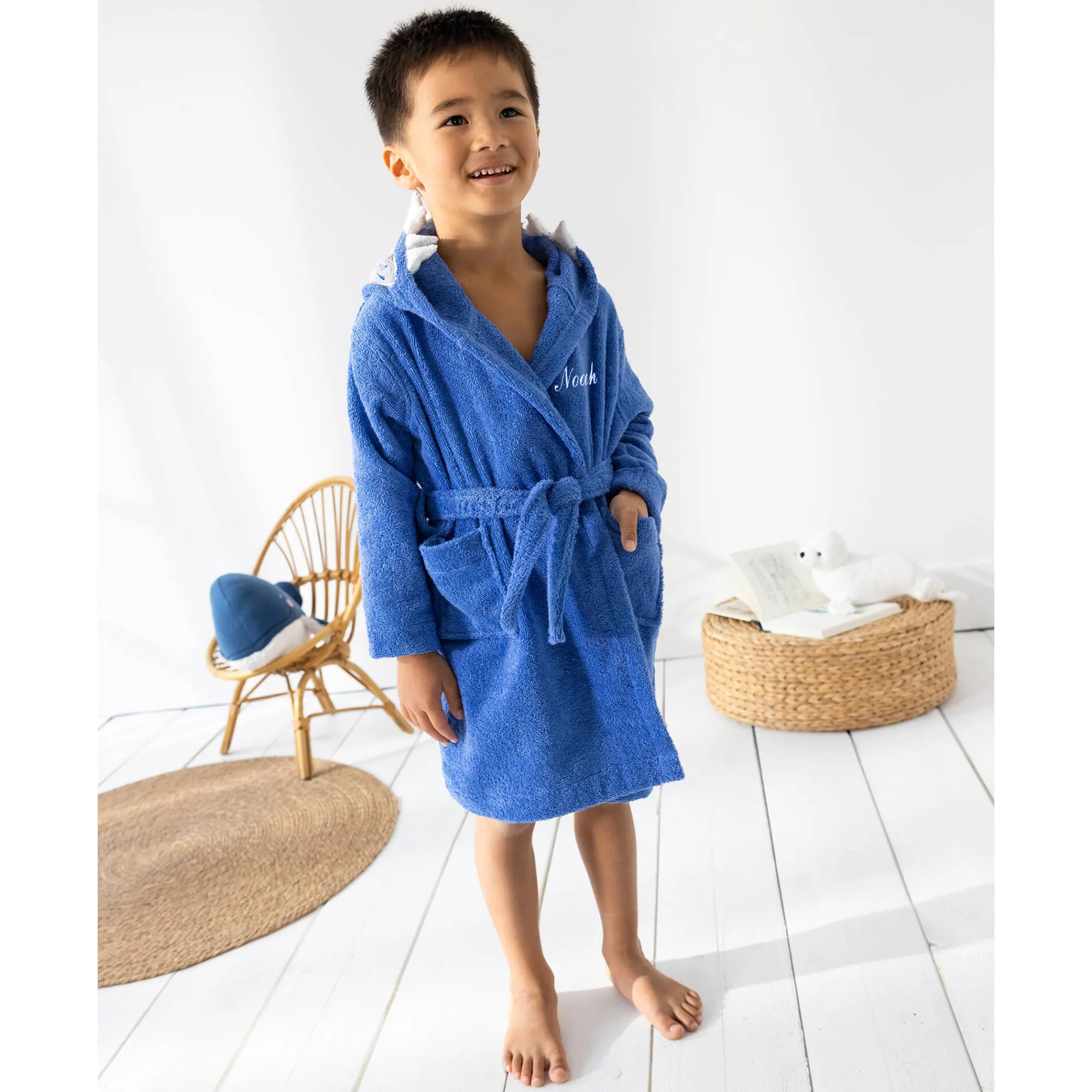 Badjas|Handdoek En Badlaken Kids<Colombine des petits Kinderbadjas met haaiennmotief en kap, personaliseerbaar - 340 g/m² felblauw
