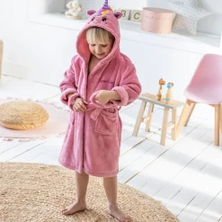 Badjas|Handdoek En Badlaken Kids<Blancheporte Kinderbadjas met kap en eenhoornmotief in microvezel, personaliseerbaar roze