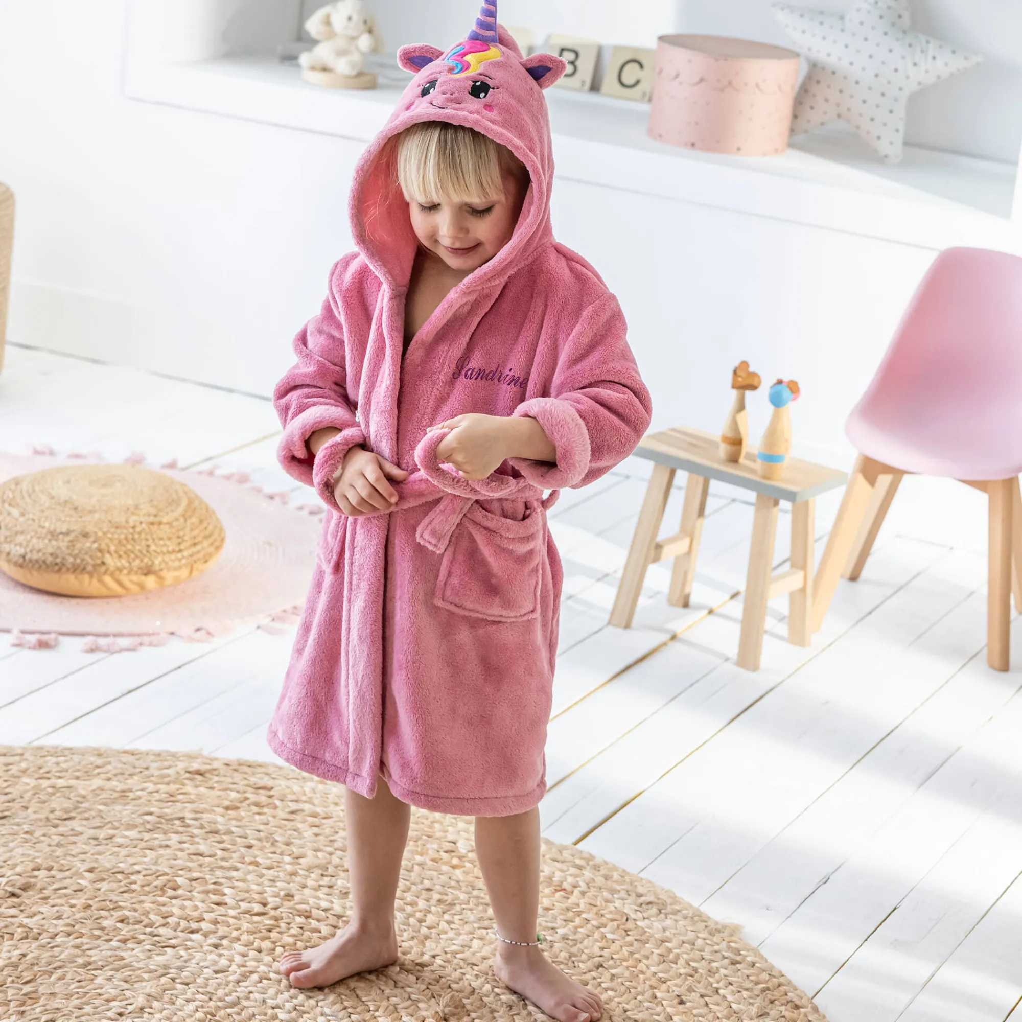 Badjas|Handdoek En Badlaken Kids<Blancheporte Kinderbadjas met kap en eenhoornmotief in microvezel, personaliseerbaar roze