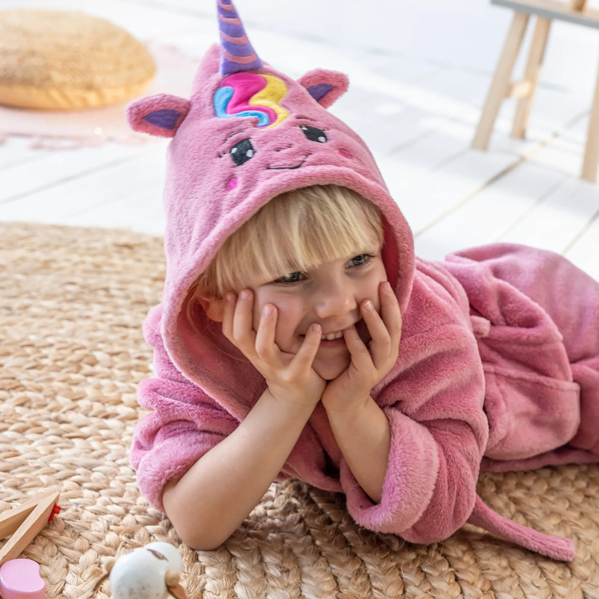 Badjas|Handdoek En Badlaken Kids<Blancheporte Kinderbadjas met kap en eenhoornmotief in microvezel, personaliseerbaar roze