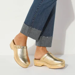 Muiltjes En Klompen|Sandalen En Espadrilles<Blancheporte Klompen met hak, in leer en hout goudkleurig