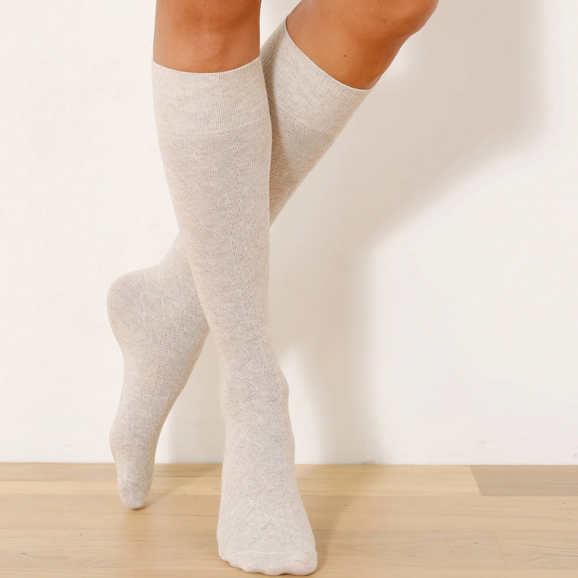 Panty’s, Kniekousen En Sokken<Blancheporte Kniekousen in effen kabeltricot - set van 2 paar beige + antraciet