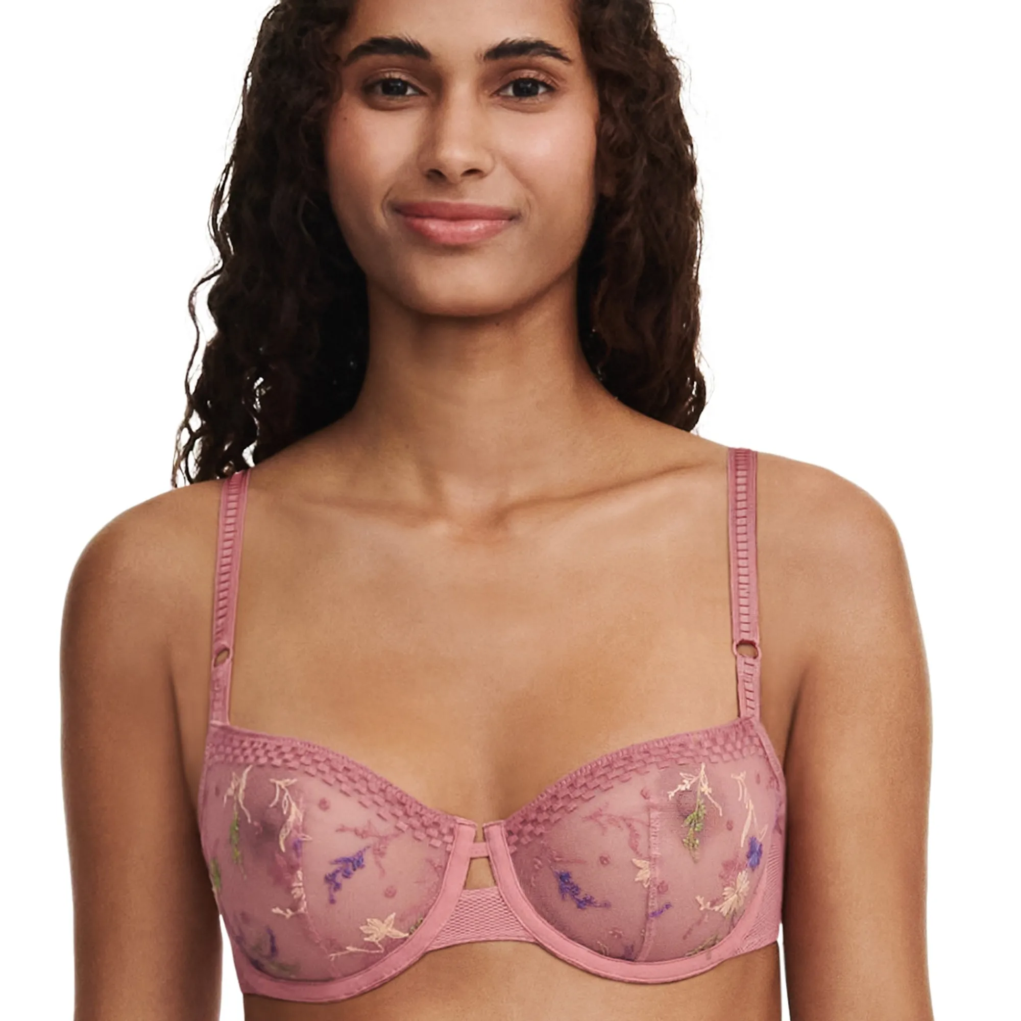 Beha<Chantelle Korfbeha in geborduurde tule, met beugels, Suzy roze