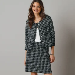 Jas En Mantel<Lora Zellini Kort jasje in tweed zwart / ecru