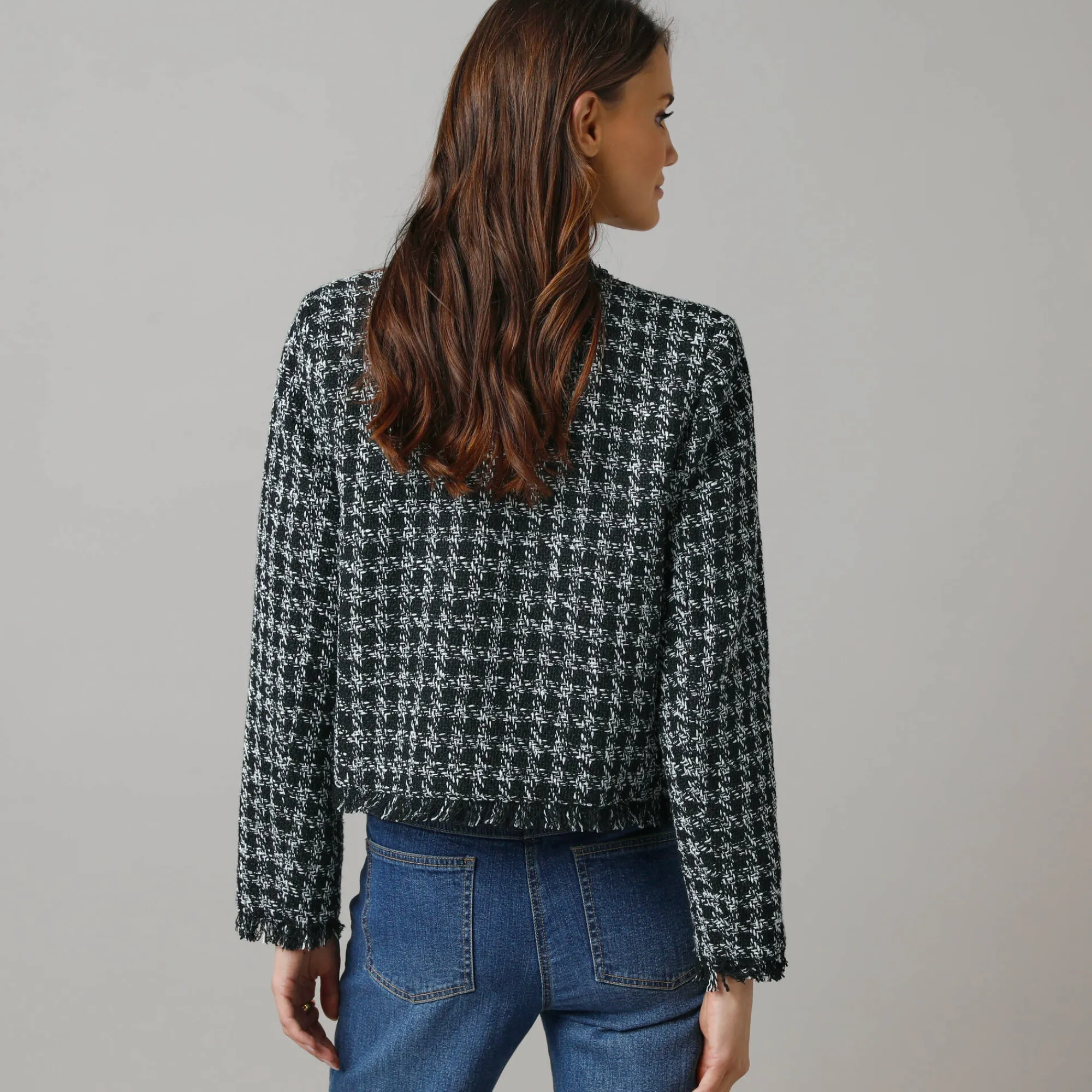 Jas En Mantel<Lora Zellini Kort jasje in tweed zwart / ecru