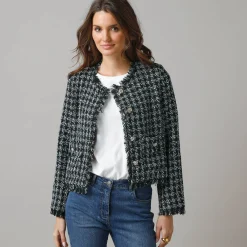 Jas En Mantel<Lora Zellini Kort jasje in tweed zwart / ecru