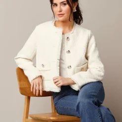 Jas En Mantel|Jurk<Lora Zellini Kort jasje in tweedstijl, wolmengeling ecru