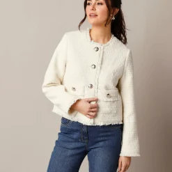 Jas En Mantel|Jurk<Lora Zellini Kort jasje in tweedstijl, wolmengeling ecru