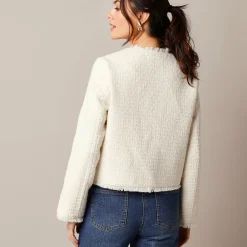 Jas En Mantel|Jurk<Lora Zellini Kort jasje in tweedstijl, wolmengeling ecru