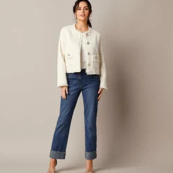 Jas En Mantel|Jurk<Lora Zellini Kort jasje in tweedstijl, wolmengeling ecru