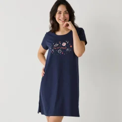 Nachthemd<Blancheporte Kort nachthemd met "galaxy" motief en korte mouwen marine