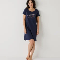 Nachthemd<Blancheporte Kort nachthemd met "galaxy" motief en korte mouwen marine