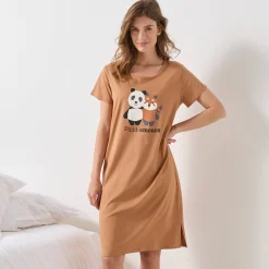Nachthemd<Blancheporte Kort nachthemd met korte mouwen en "Pand-Amours" motief hazelnootbruin