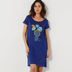 Nachthemd<Blancheporte Kort nachthemd met korte mouwen en rozettenmotief felblauw