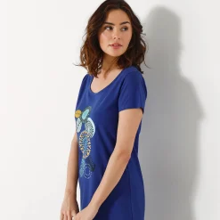 Nachthemd<Blancheporte Kort nachthemd met korte mouwen en rozettenmotief felblauw
