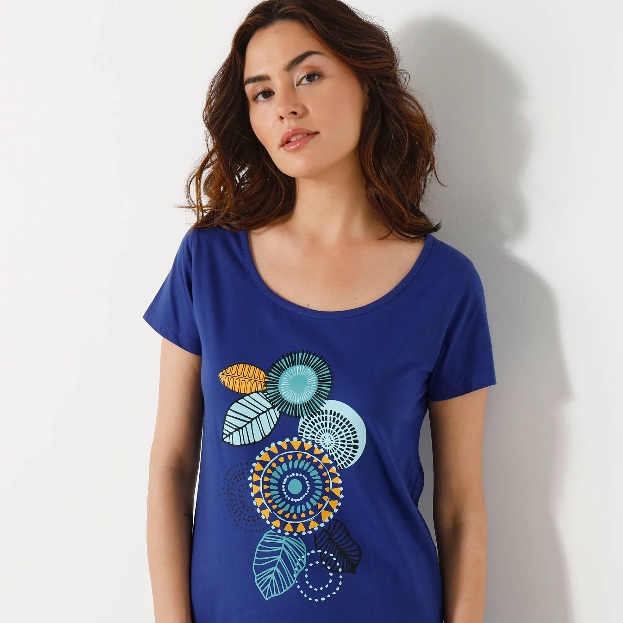 Nachthemd<Blancheporte Kort nachthemd met korte mouwen en rozettenmotief felblauw