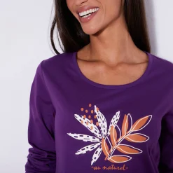 Nachthemd<Blancheporte Kort nachthemd met lange mouwen en "naturel" print paars