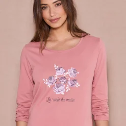 Nachthemd<Blancheporte Kort nachthemd met lange mouwen roze