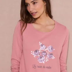 Nachthemd<Blancheporte Kort nachthemd met lange mouwen roze