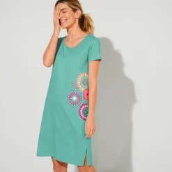 Nachthemd<Blancheporte Kort nachthemd met rozettenprint laguneblauw